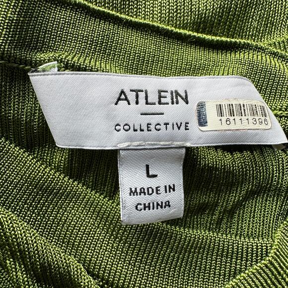 Chartreuse Knit Midi Tank Dress LARGE Bodycon Silky Ruched Designer $445 - Picture 10 of 10